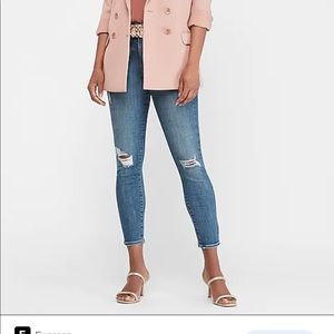 Express: Mid Rise Hyper Stretch Ripped Cropped Skinny Jeans